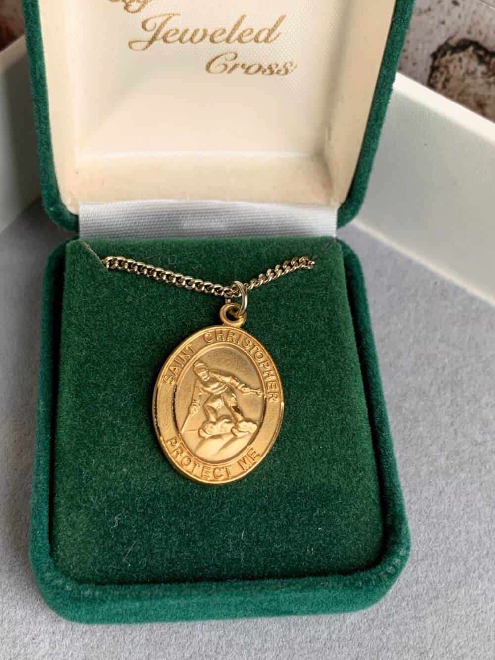 Gold-Plated St. Christopher “Skiing Boy” Medal w/ 24" Gold‑Plated Brass Chain